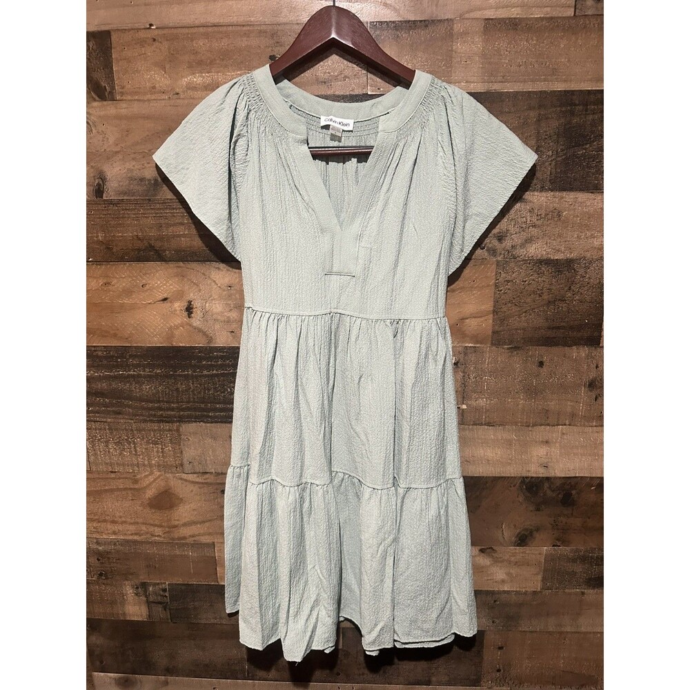 Calvin Klein Green Dress Tie Back 8 Womens tiered